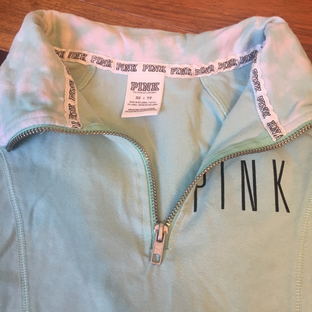 PINK size XS Quarter Zip Sweatshirt - Mint